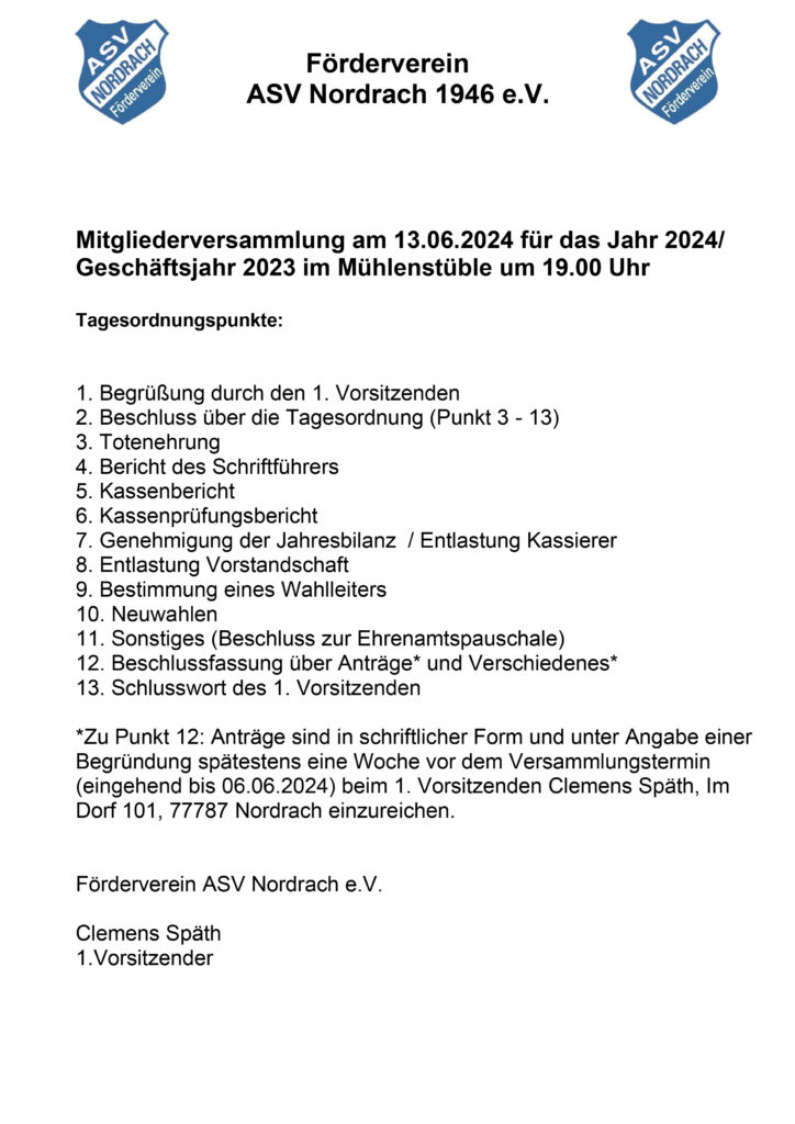 Generalversammlung Förderverein 2024